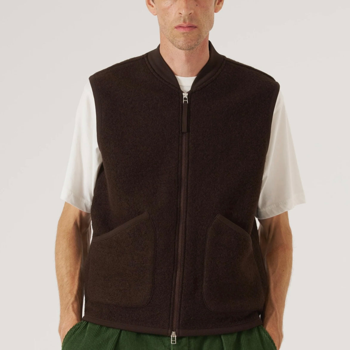 Universal Works Brown Fleece Zip Waistcoat