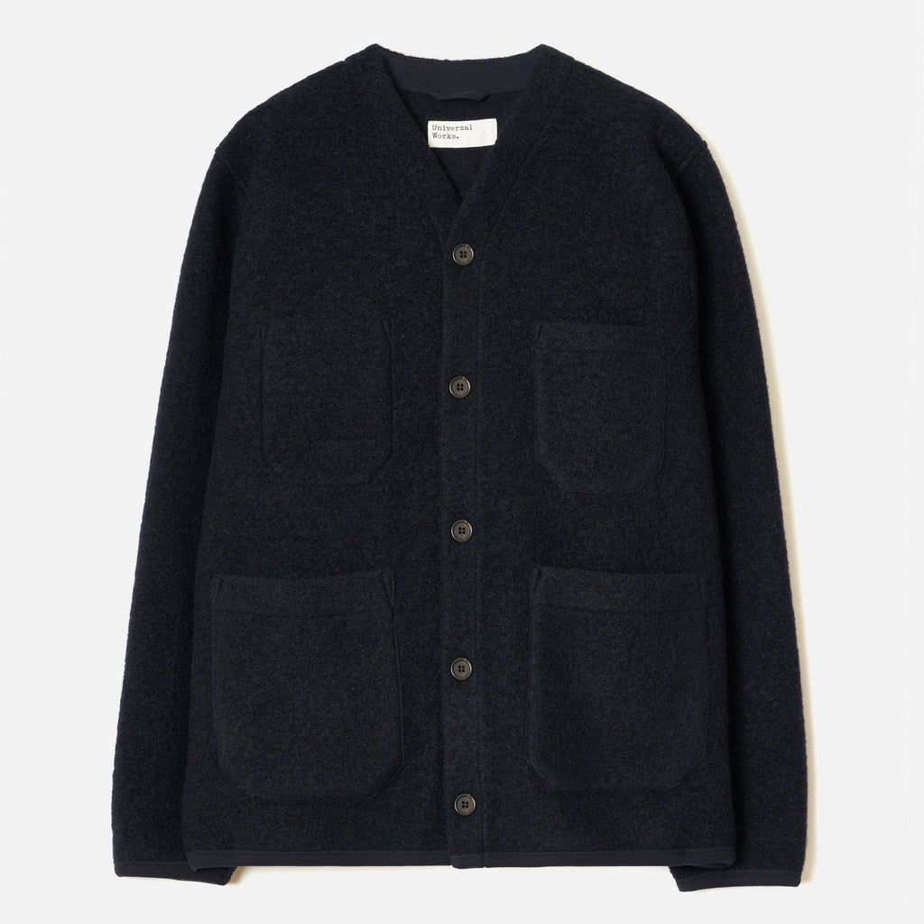Universal Works Wool Fleece Cardigan Navy