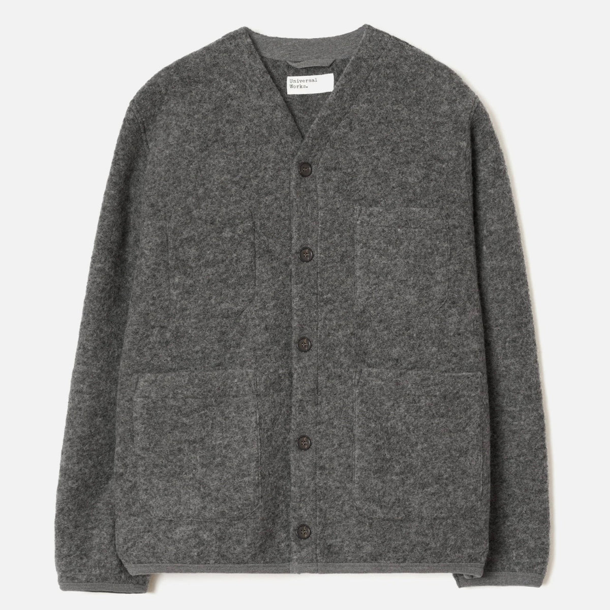 Universal Works Wool Fleece Cardigan Grey Marl