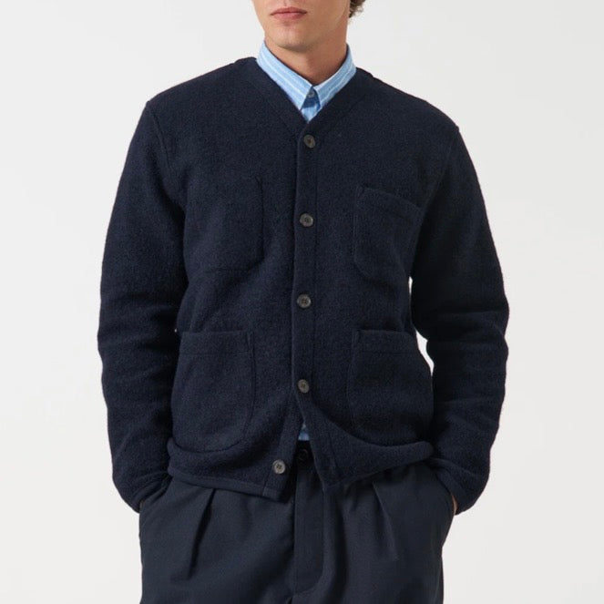 Universal Works Wool Fleece Cardigan Navy