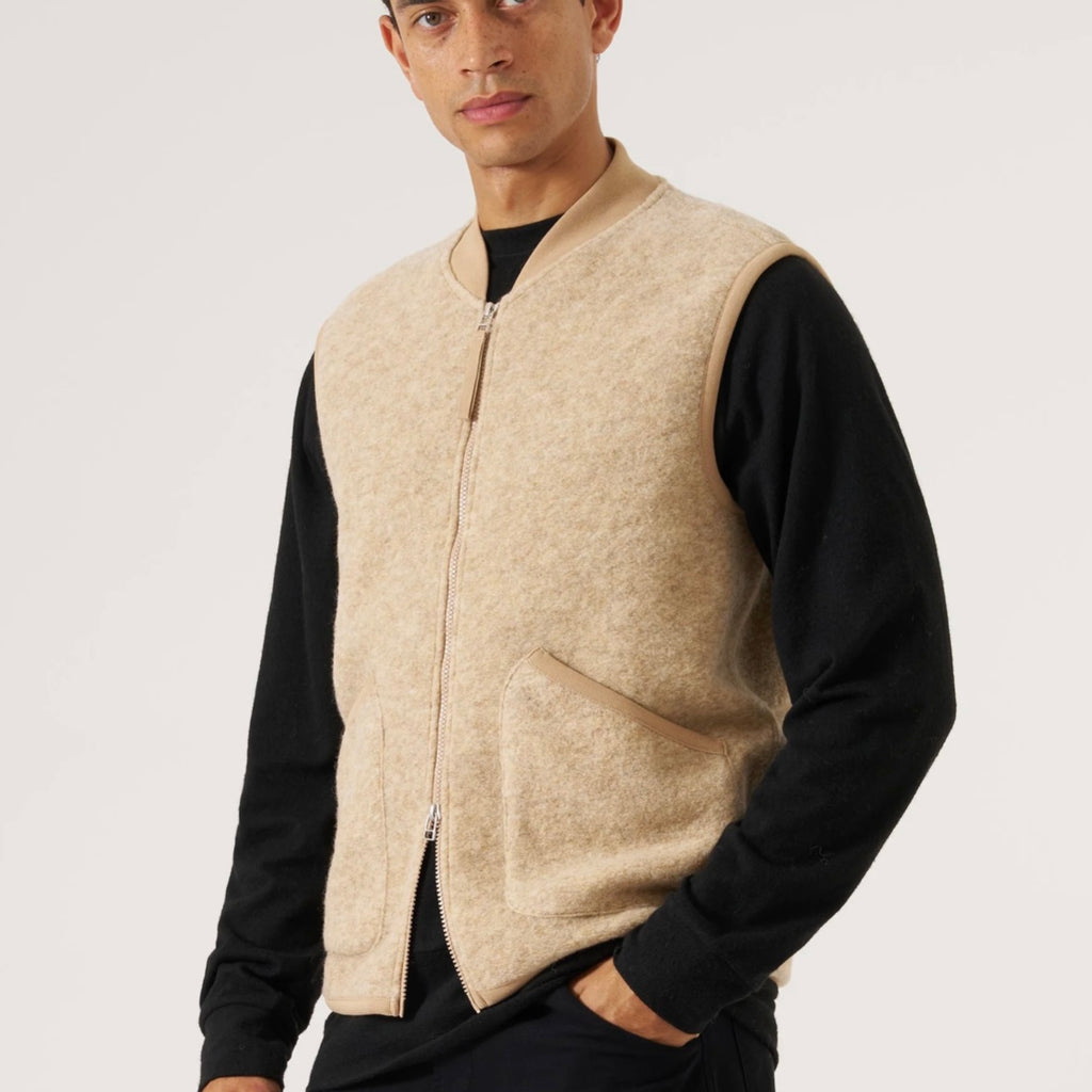 Universal Works Fawn Fleece Zip Waistcoat
