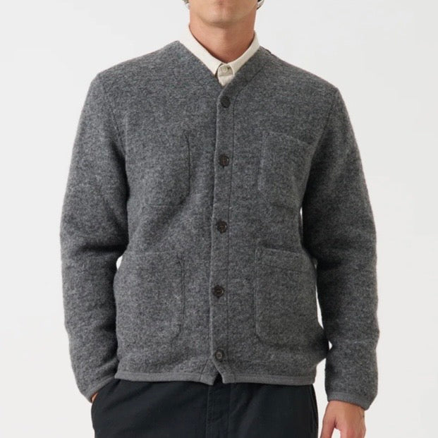 Universal Works Wool Fleece Cardigan Grey Marl