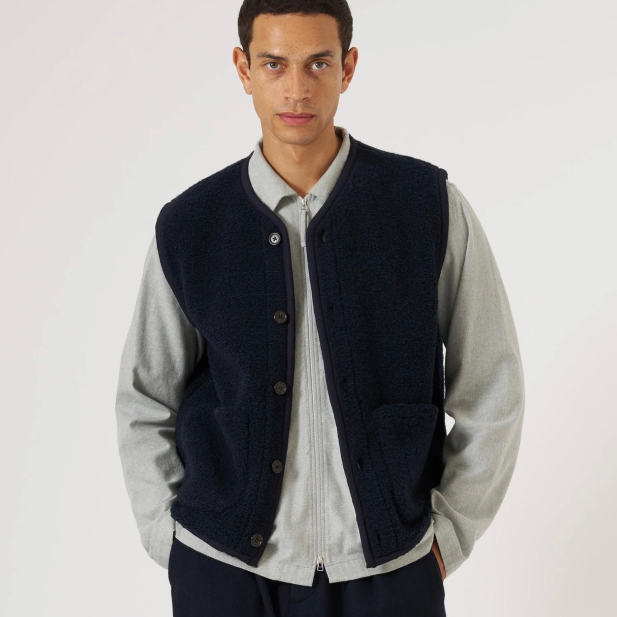 Universal Works Navy Lancaster Gilet